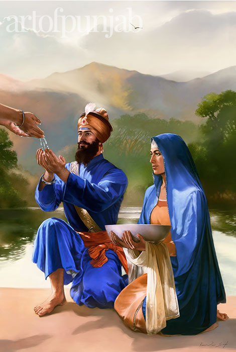 Guru Gobind Singh initiated the ceremony of Amrit and transformed the Sikhs into the fearless and united body of the Khalsa.