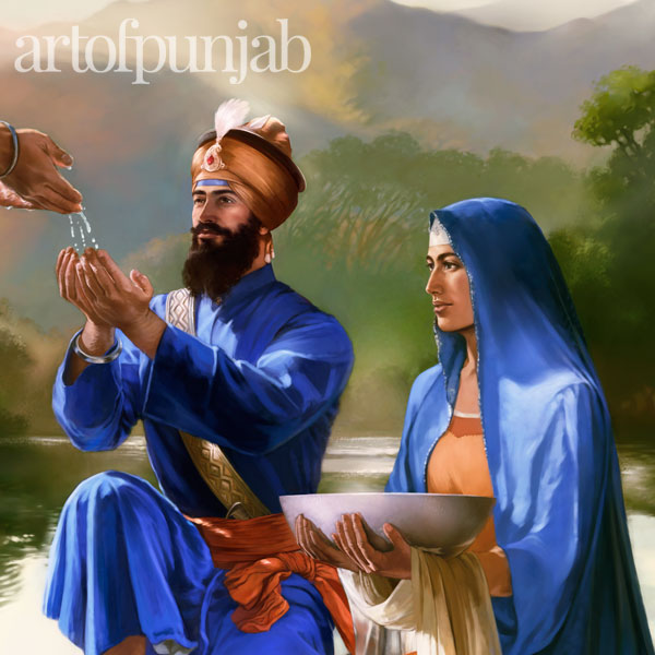 Guru Gobind Singh and Mata Sahib Kaur taking amity at Vaisakhi 