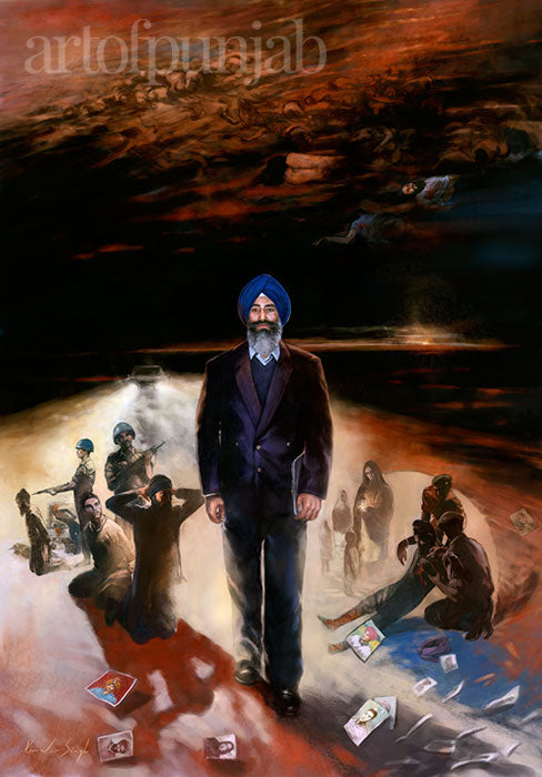 1984 Jaswant Singh Khalra The Witness Sikh history painting by artist Kanwar Singh