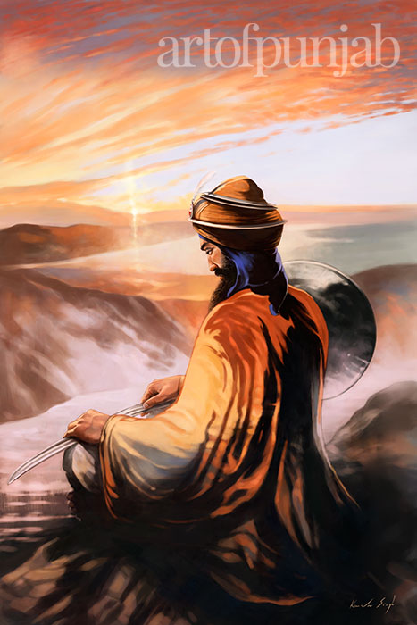 Guru Har Rai connection to Waheguru.  Sikh painting by artist Kanwar Singh