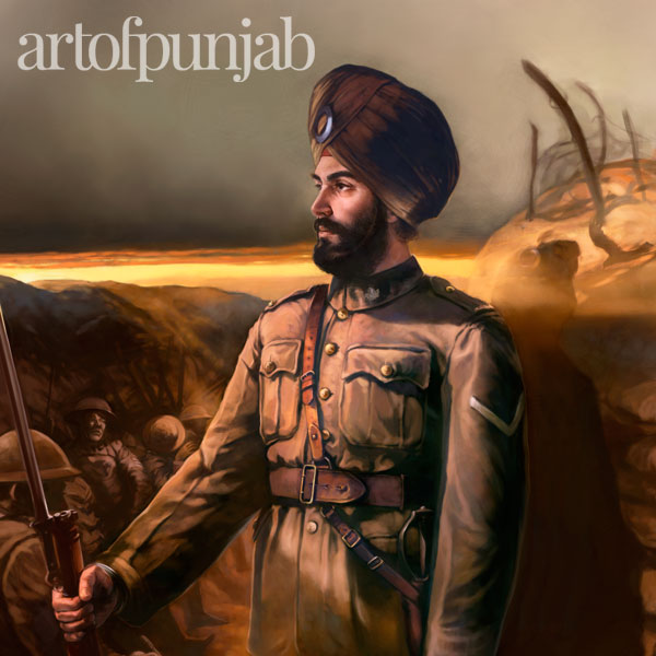 WW1 Sikh Soldier Private Buckam Singh painting by Kanwar Singh