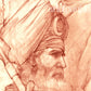 Sikh Warrior Art Akali Nihang red chalk drawing by artist Kanwar Singh