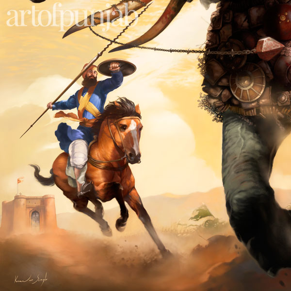 Bhai Bachittar Singh painting Sikhs were defending their position in Lohgarh fort of Anandpur Sahib