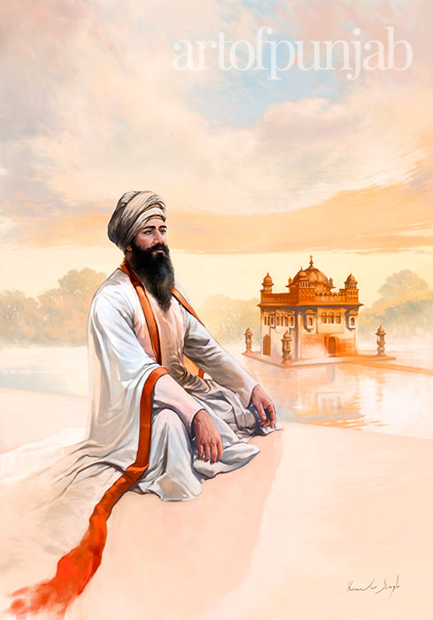 Guru Tegh Bahadur the Protector - Sikh history painting by artist Kanwar Singh