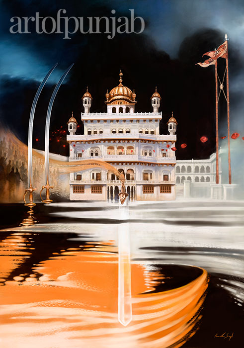 Sri Akal Takhat sikh history painting by artist Kanwar Singh